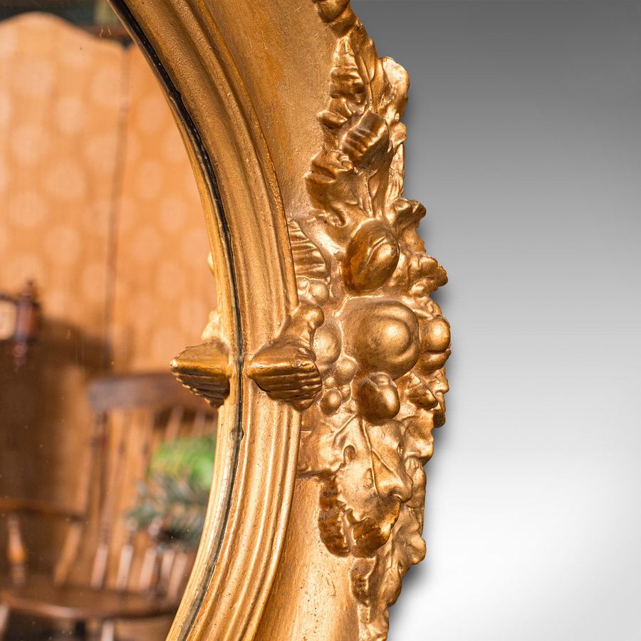 Antique Large Oval Antique Overmantle Mirror, English Gilt Gesso, Lounge, Georgian, 1800