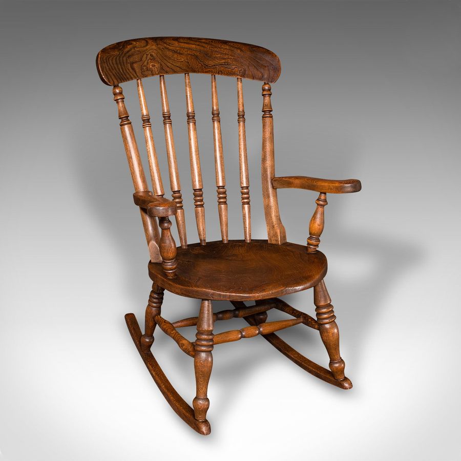 Antique Rocker, English, Beech, Elm, Rocking Chair, Country House, Victorian