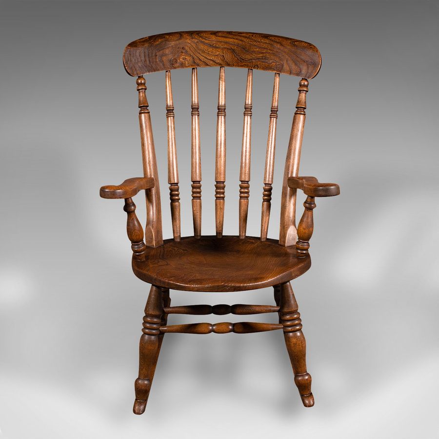 Antique Antique Rocker, English, Beech, Elm, Rocking Chair, Country House, Victorian