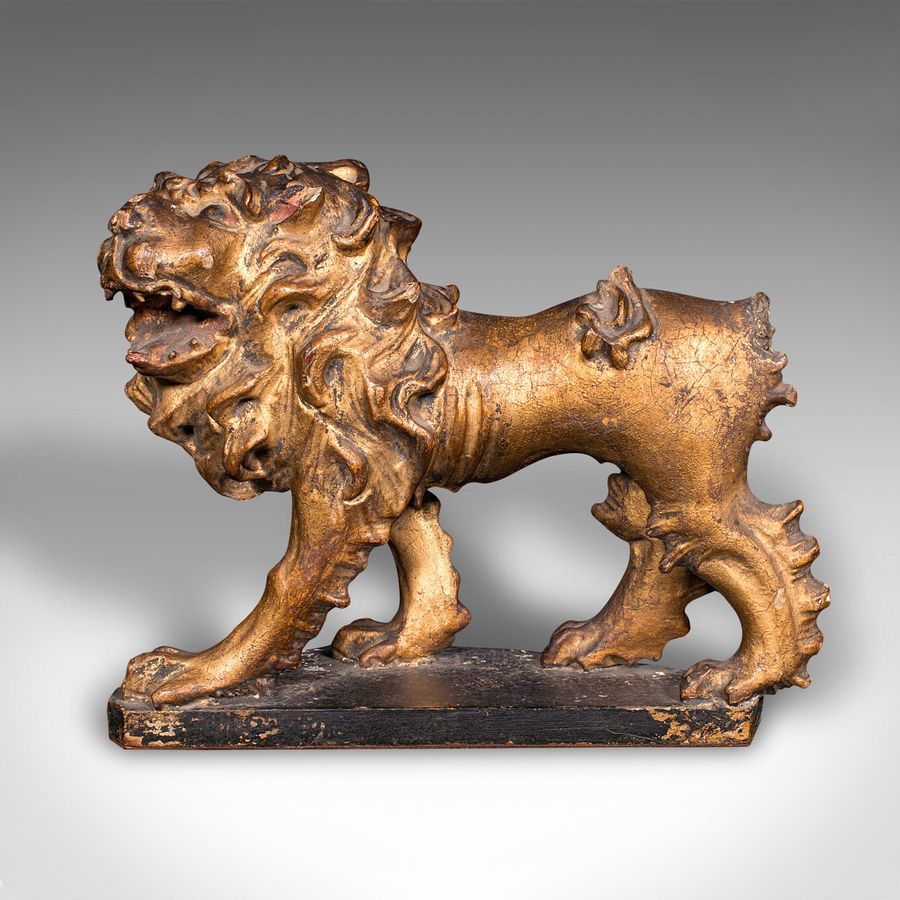 Antique Antique Carved Lion Figure, English, Giltwood, Decorative Ornament, Mid Georgian