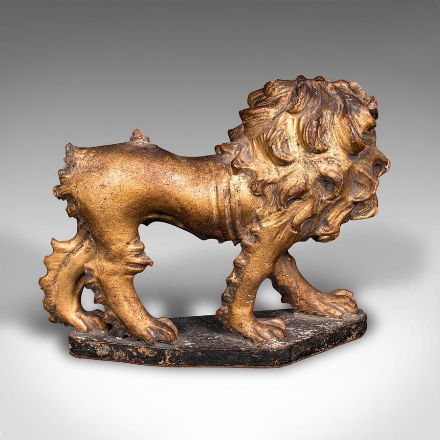 Antique Antique Carved Lion Figure, English, Giltwood, Decorative Ornament, Mid Georgian