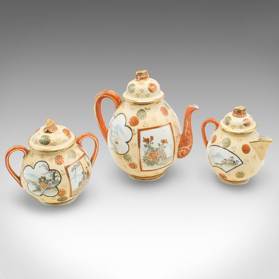 Antique Antique Geisha Tea Set, Japanese, Handpainted, Ceramic, Teapot, Cups, Service