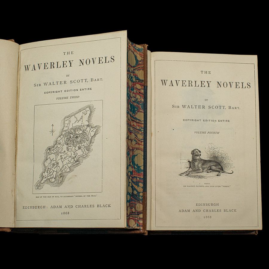 Antique Antique 4 Vols, Waverley Novels, Walter Scott, Scottish, Literary Set, Victorian