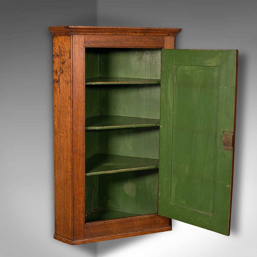 Antique Tall Antique Corner Cabinet, English, Oak, 4 Shelf Wall Cupboard, Georgian, 1800