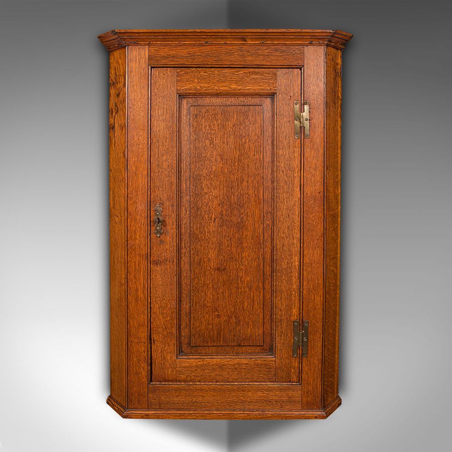 Antique Tall Antique Corner Cabinet, English, Oak, 4 Shelf Wall Cupboard, Georgian, 1800