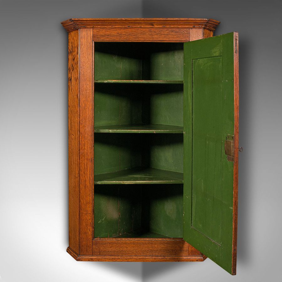 Antique Tall Antique Corner Cabinet, English, Oak, 4 Shelf Wall Cupboard, Georgian, 1800