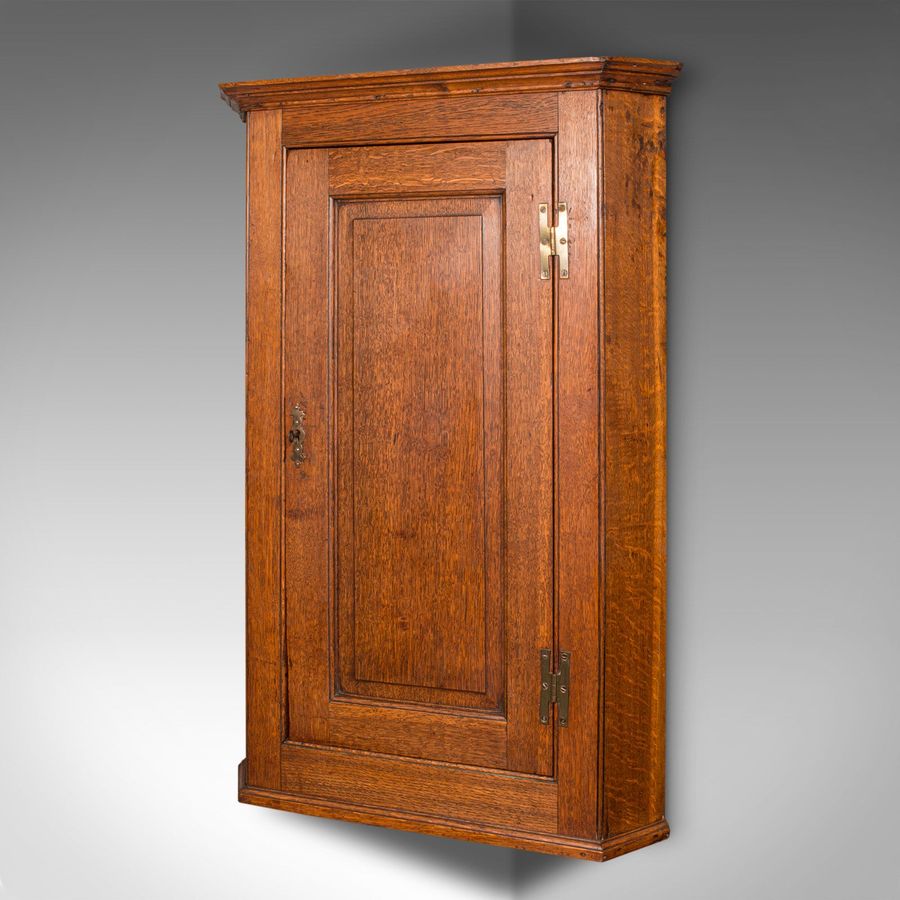 Antique Tall Antique Corner Cabinet, English, Oak, 4 Shelf Wall Cupboard, Georgian, 1800