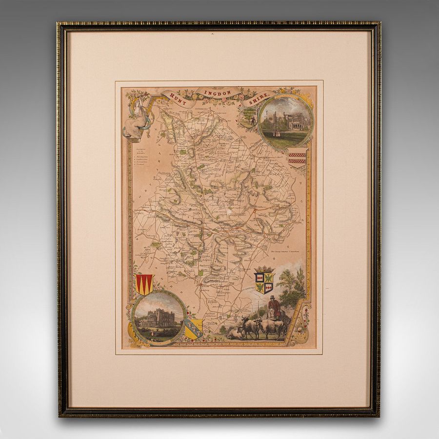 Antique Antique Lithography Map, Huntingdonshire, English, Framed Cartography, Victorian