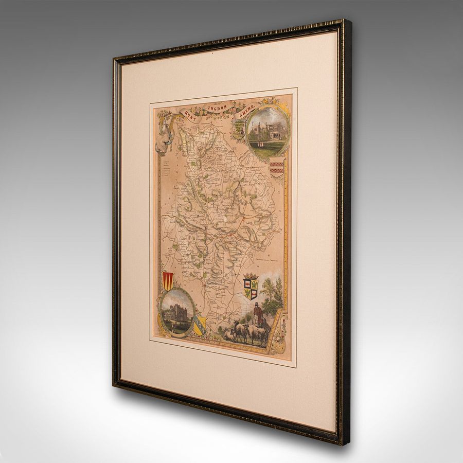 Antique Antique Lithography Map, Huntingdonshire, English, Framed Cartography, Victorian