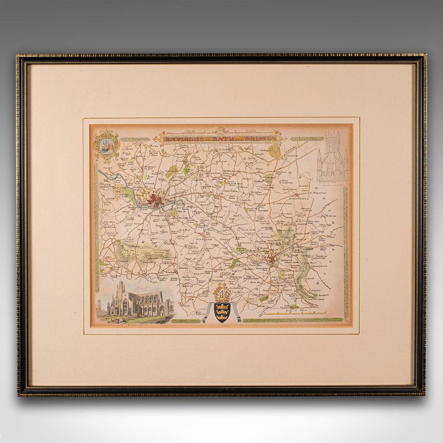 Antique Antique Environs of Bath & Bristol Map, English, Framed Cartography, Victorian