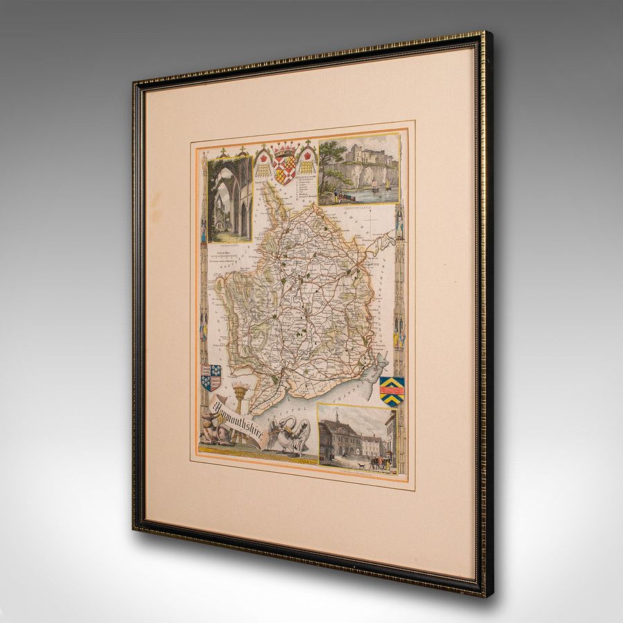 Antique Antique Lithography Map, Monmouthshire, Framed, Welsh Cartography, Victorian