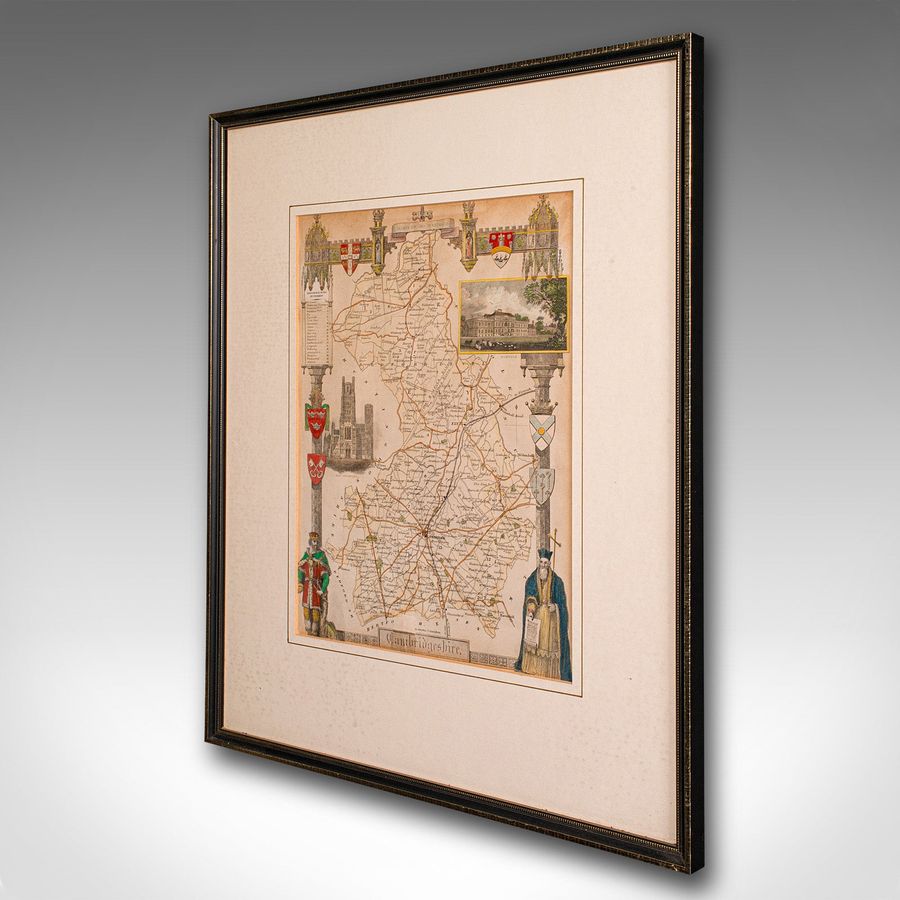 Antique Antique Lithography Map, Cambridgeshire, English, Framed Cartography, Victorian