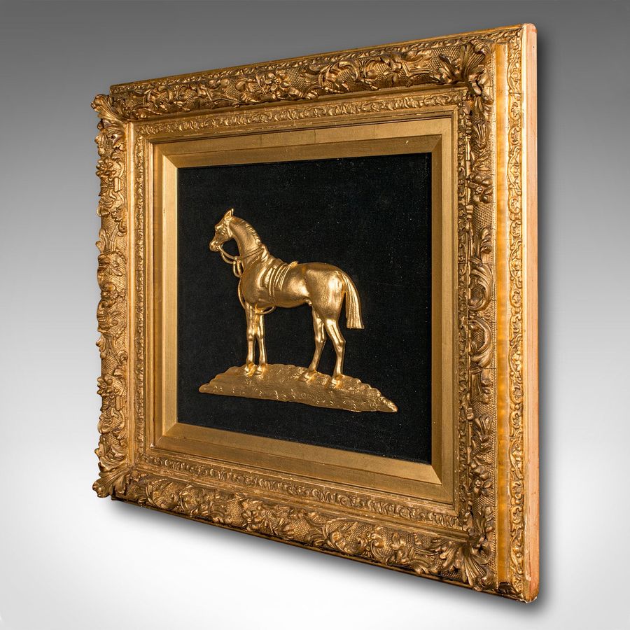 Antique Antique Framed Arabian Horse Relief, English, Giltwood, Display Panel, Victorian