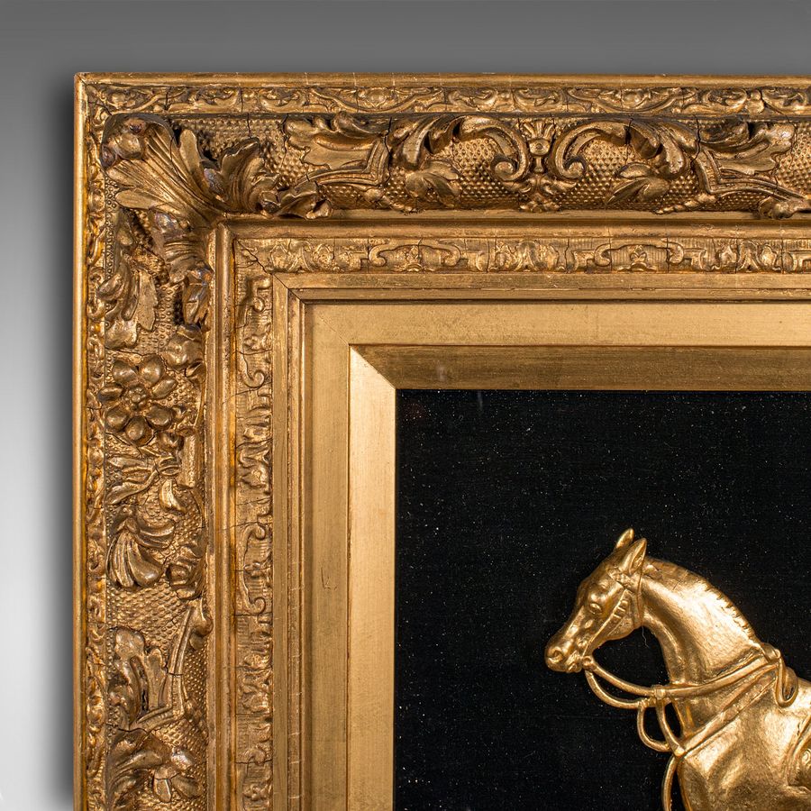 Antique Antique Framed Arabian Horse Relief, English, Giltwood, Display Panel, Victorian