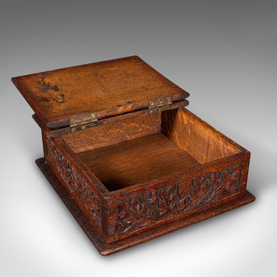 Antique Antique Gardener's Box, English, Oak, Case, Relief Decor, Victorian, Circa 1880