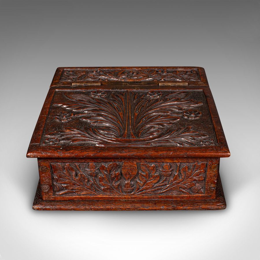 Antique Antique Gardener's Box, English, Oak, Case, Relief Decor, Victorian, Circa 1880