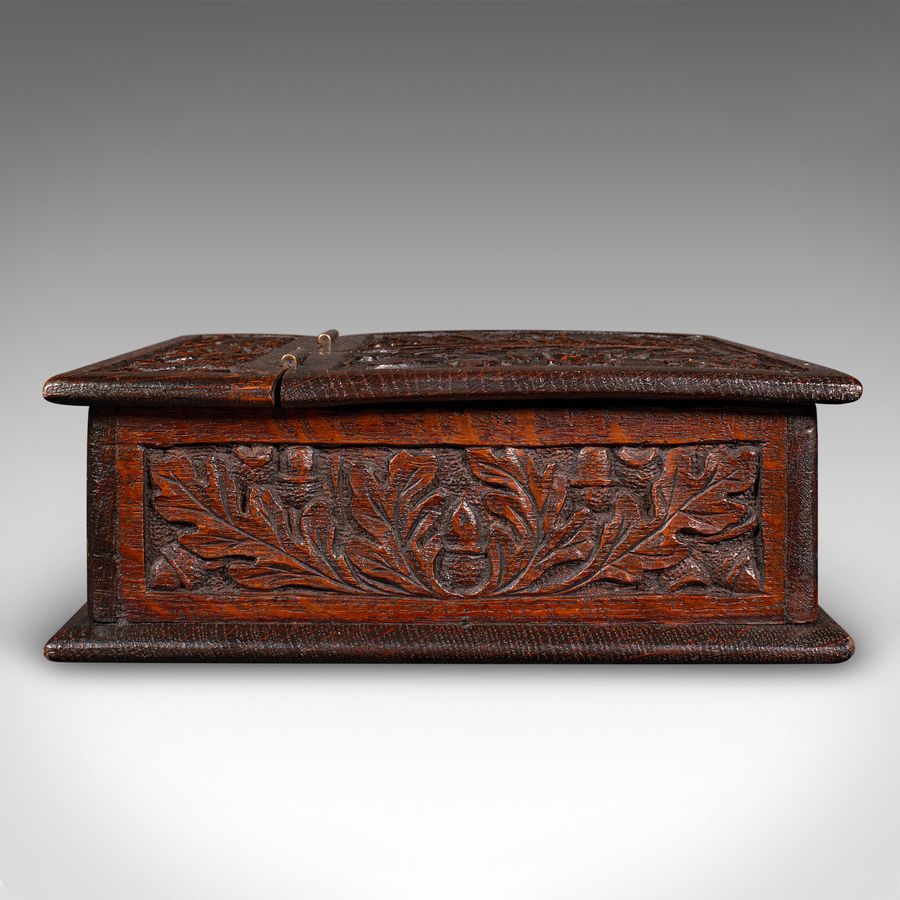 Antique Antique Gardener's Box, English, Oak, Case, Relief Decor, Victorian, Circa 1880