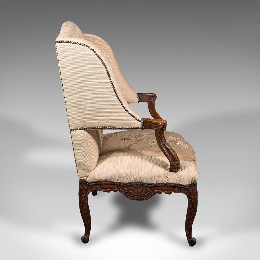 Antique Antique Morning Room Chair, French Beech, Textile, Wing Back Armchair, Victorian