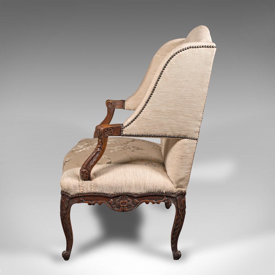 Antique Antique Morning Room Chair, French Beech, Textile, Wing Back Armchair, Victorian