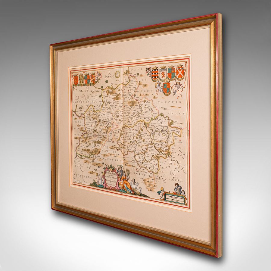 Antique Antique County Map, Buckinghamshire, Bedfordshire, Dutch, Framed, Janssonius