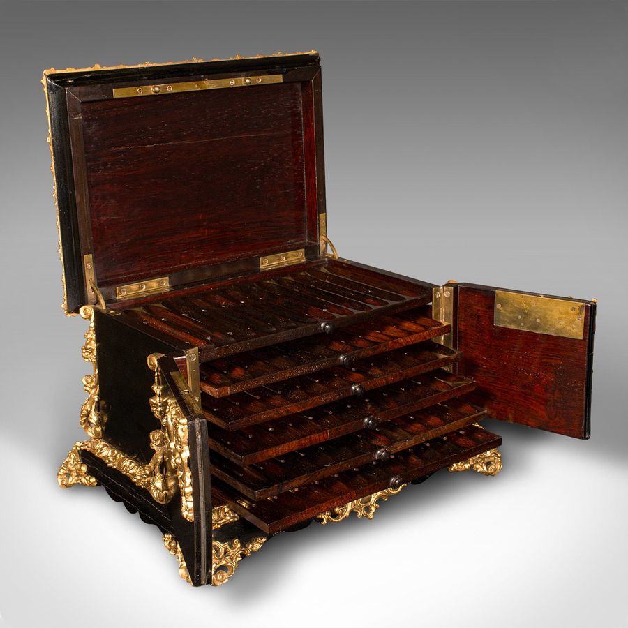 Antique Cigar Humidor, Continental, Ebonised, Petit Corona Case, Victorian, 1860