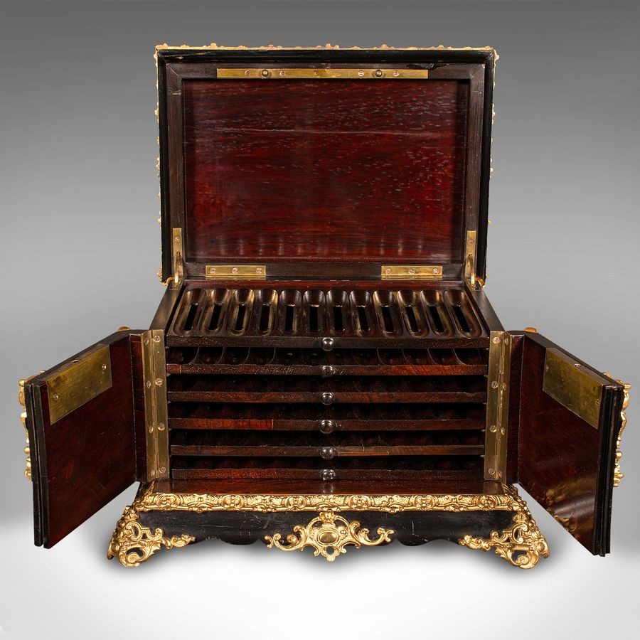 Antique Antique Cigar Humidor, Continental, Ebonised, Petit Corona Case, Victorian, 1860