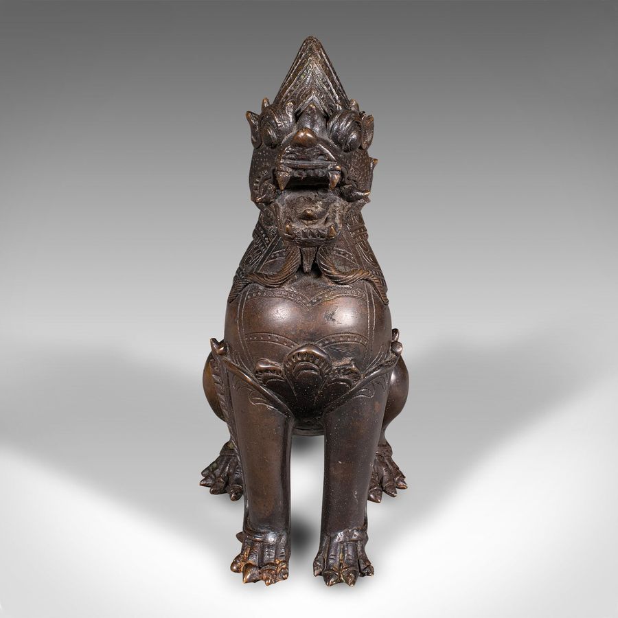 Antique Antique Guardian Lion Figure, Chinese, Bronze Ornament, Buddhist Icon, Victorian