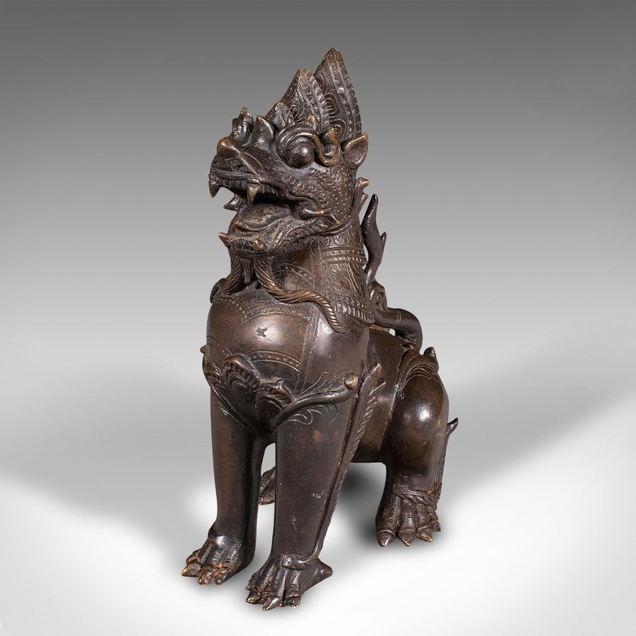 Antique Antique Guardian Lion Figure, Chinese, Bronze Ornament, Buddhist Icon, Victorian