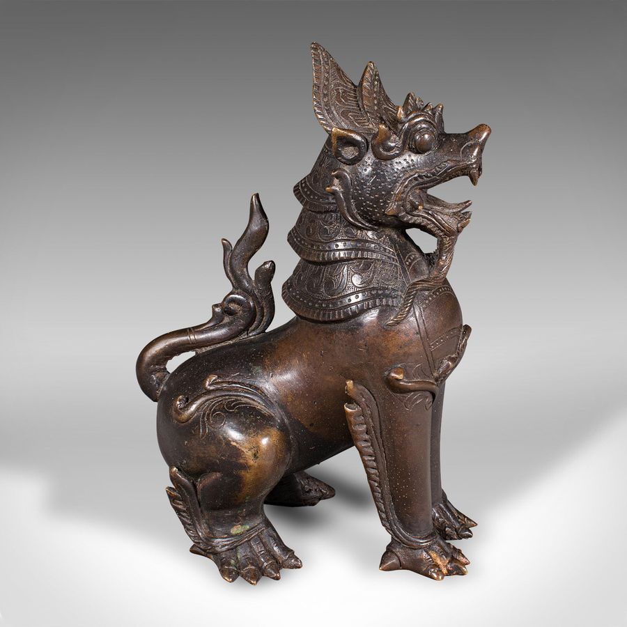 Antique Antique Guardian Lion Figure, Chinese, Bronze Ornament, Buddhist Icon, Victorian