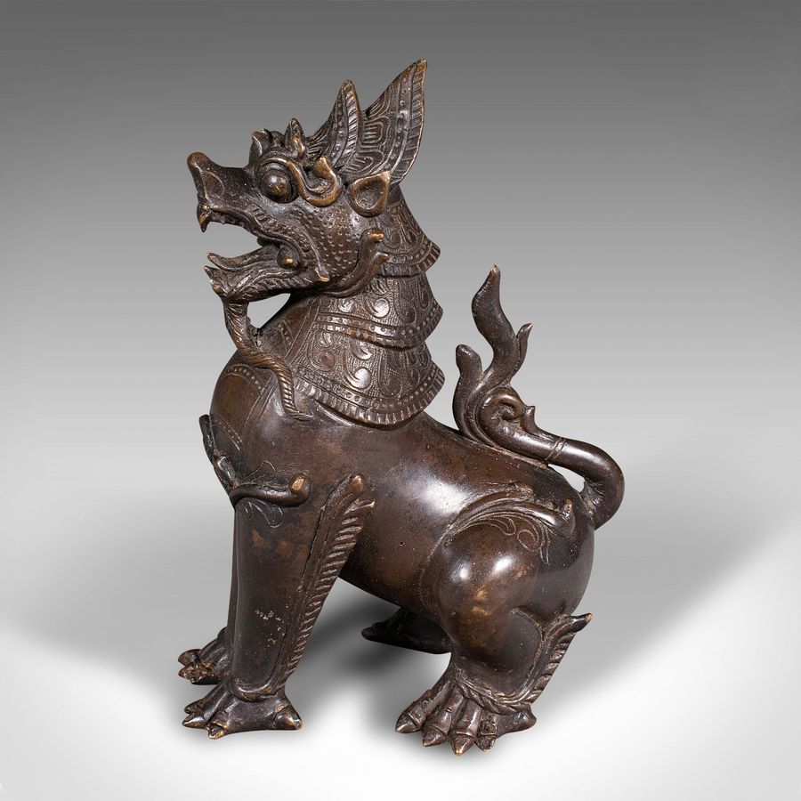 Antique Antique Guardian Lion Figure, Chinese, Bronze Ornament, Buddhist Icon, Victorian