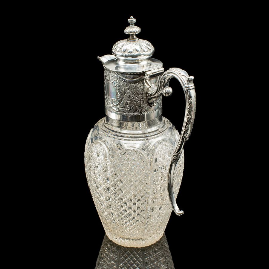 Antique Antique Dessert Wine Jug, English, Glass, Silver Plate, Serving Ewer, Victorian