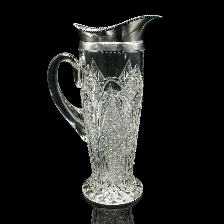 Antique Antique Cut Glass Cordial Ewer, English, Silver Plate, Serving Jug, Edwardian