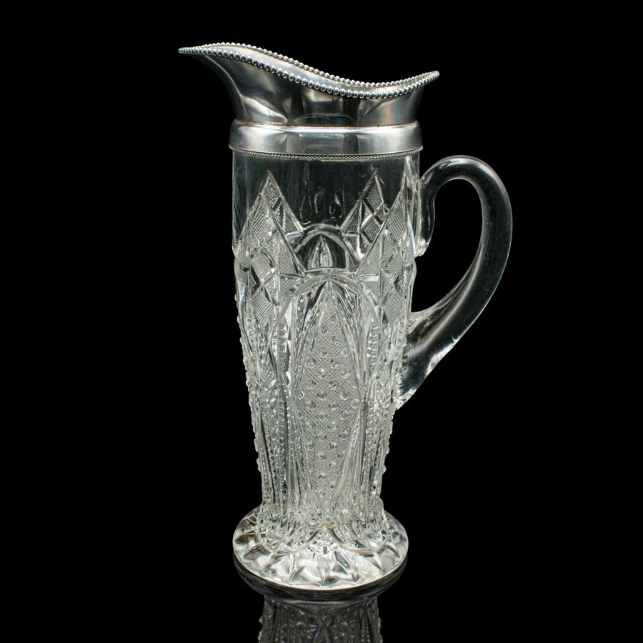 Antique Antique Cut Glass Cordial Ewer, English, Silver Plate, Serving Jug, Edwardian