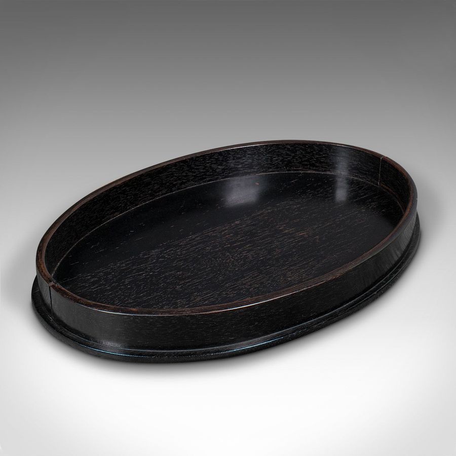 Antique Oval Trinkets Tray, English, Ebony, Dressing Table Tidy, Victorian, 1900