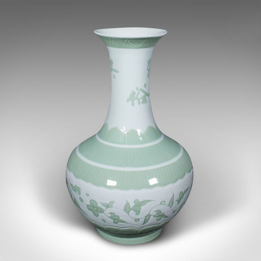 Large Antique Flower Vase, Chinese, Celadon, Ceramic, Baluster Urn, Victorian