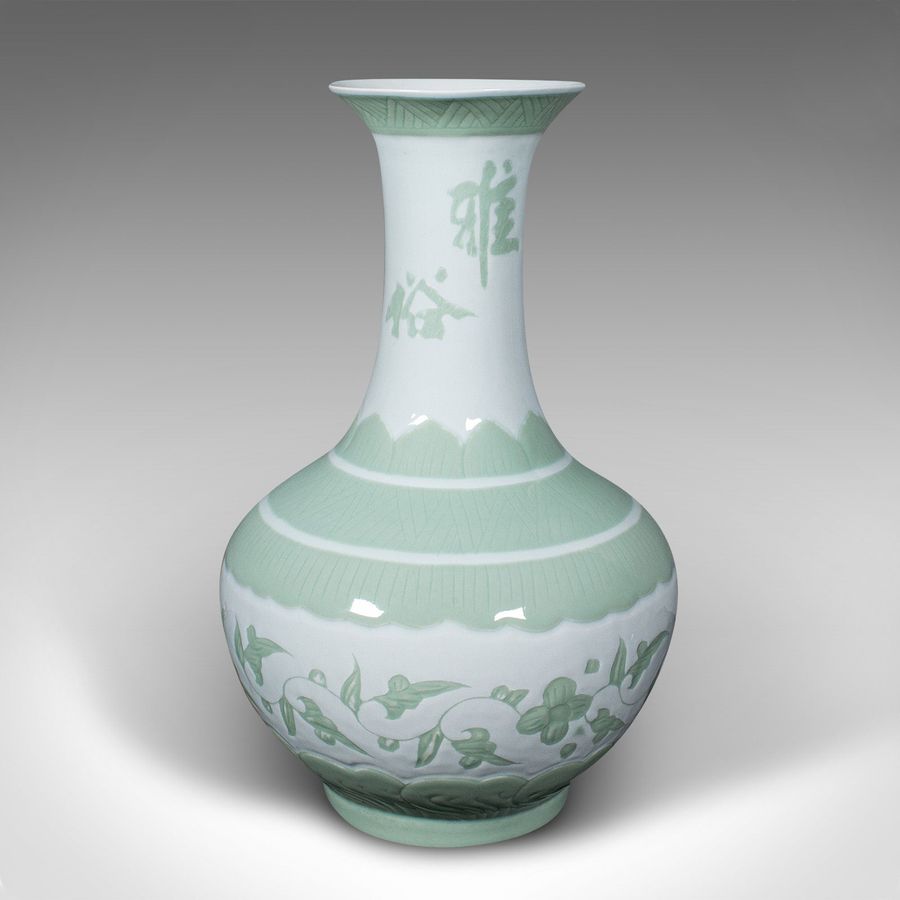 Antique Large Antique Flower Vase, Chinese, Celadon, Ceramic, Baluster Urn, Victorian