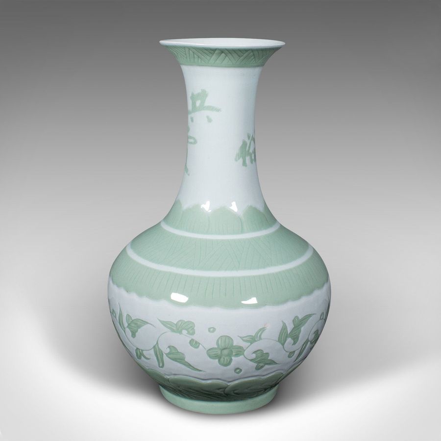 Antique Large Antique Flower Vase, Chinese, Celadon, Ceramic, Baluster Urn, Victorian