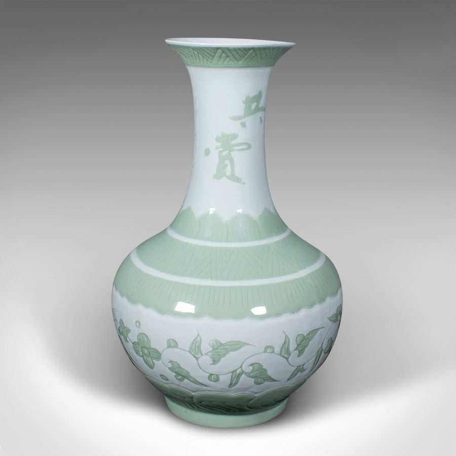 Antique Large Antique Flower Vase, Chinese, Celadon, Ceramic, Baluster Urn, Victorian