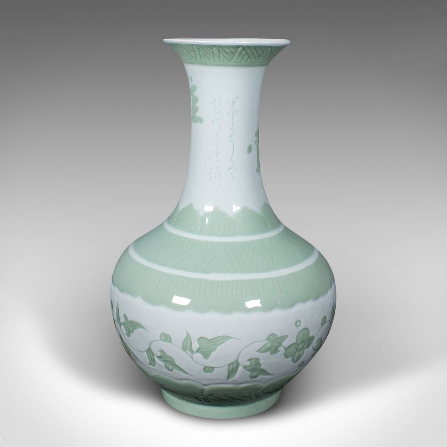 Antique Large Antique Flower Vase, Chinese, Celadon, Ceramic, Baluster Urn, Victorian