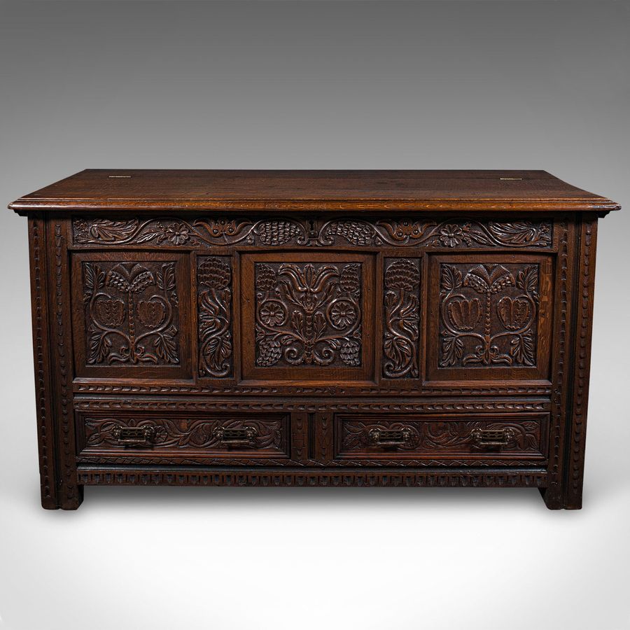 Antique Large Antique Mule Chest, English, Carved Oak, Coffer, William III, Circa 1700