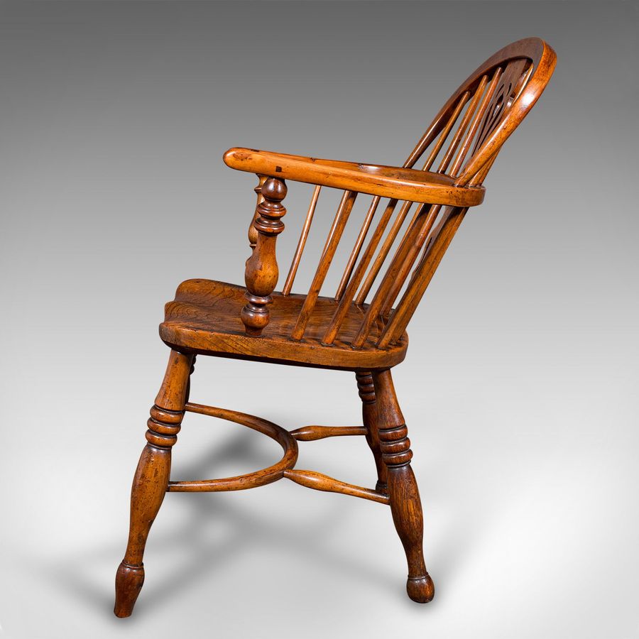 Antique Antique Low Back Windsor Chair, English, Elm, Yew, Elbow, Armchair, Victorian