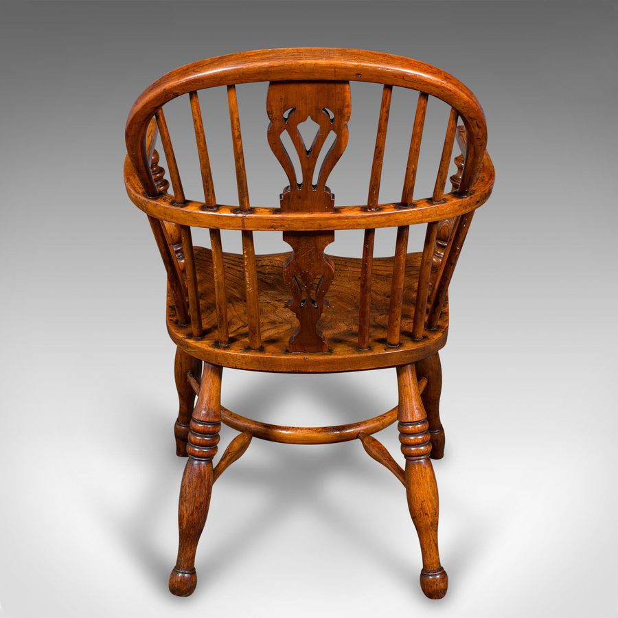 Antique Antique Low Back Windsor Chair, English, Elm, Yew, Elbow, Armchair, Victorian