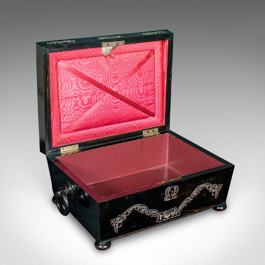 Antique Antique Keepsake Box, English, Coromandel, Inlaid Stationery Case, Regency, 1830