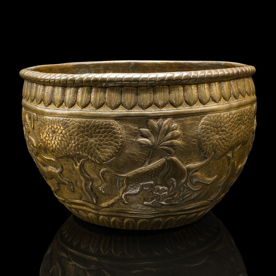 Antique Antique Offering Bowl, Planter, South East Asian, Brass, Jardiniere, Victorian