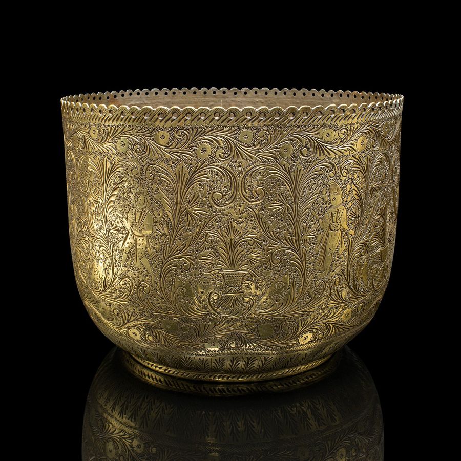 Antique Antique Decorative Planter, Indian, Chased Brass Jardiniere Pot, Victorian, 1900