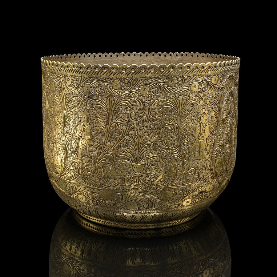 Antique Antique Decorative Planter, Indian, Chased Brass Jardiniere Pot, Victorian, 1900