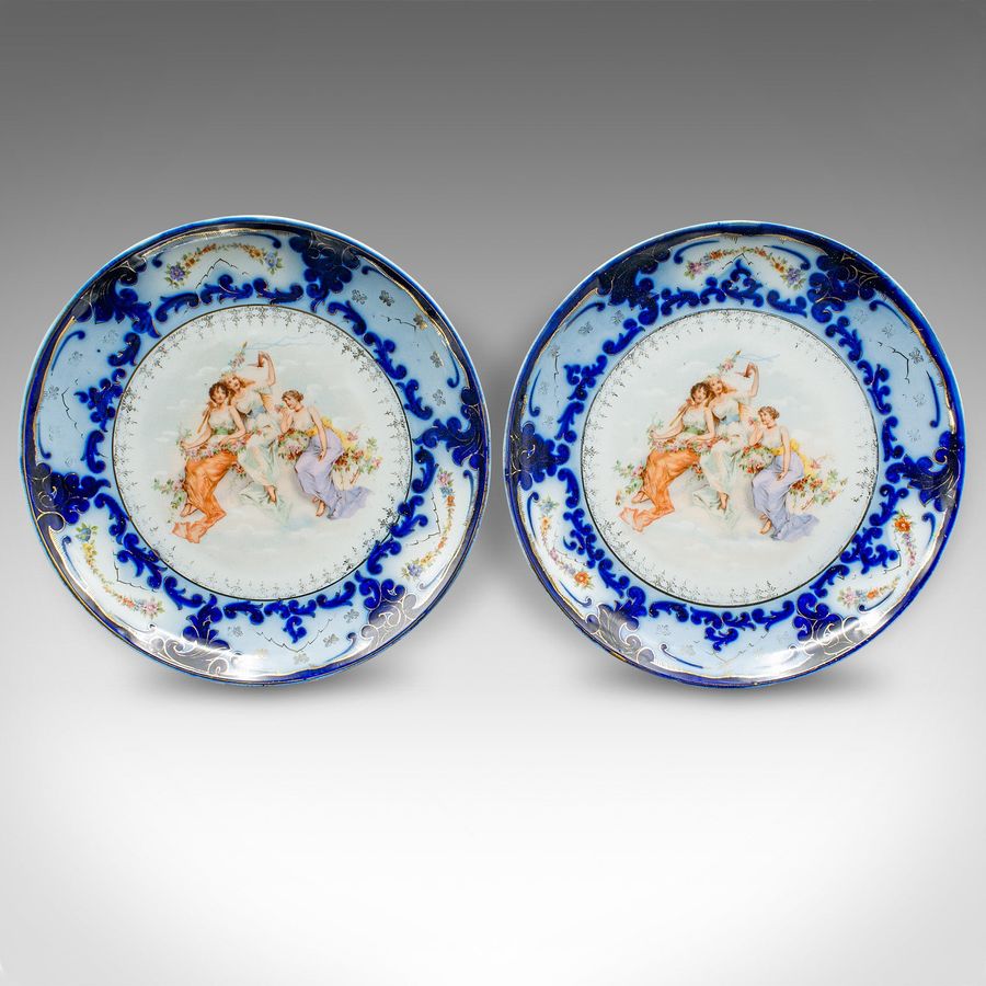 Antique Pair Of Antique Display Plates, Austrian, Ceramic, Serving Charger, Victorian