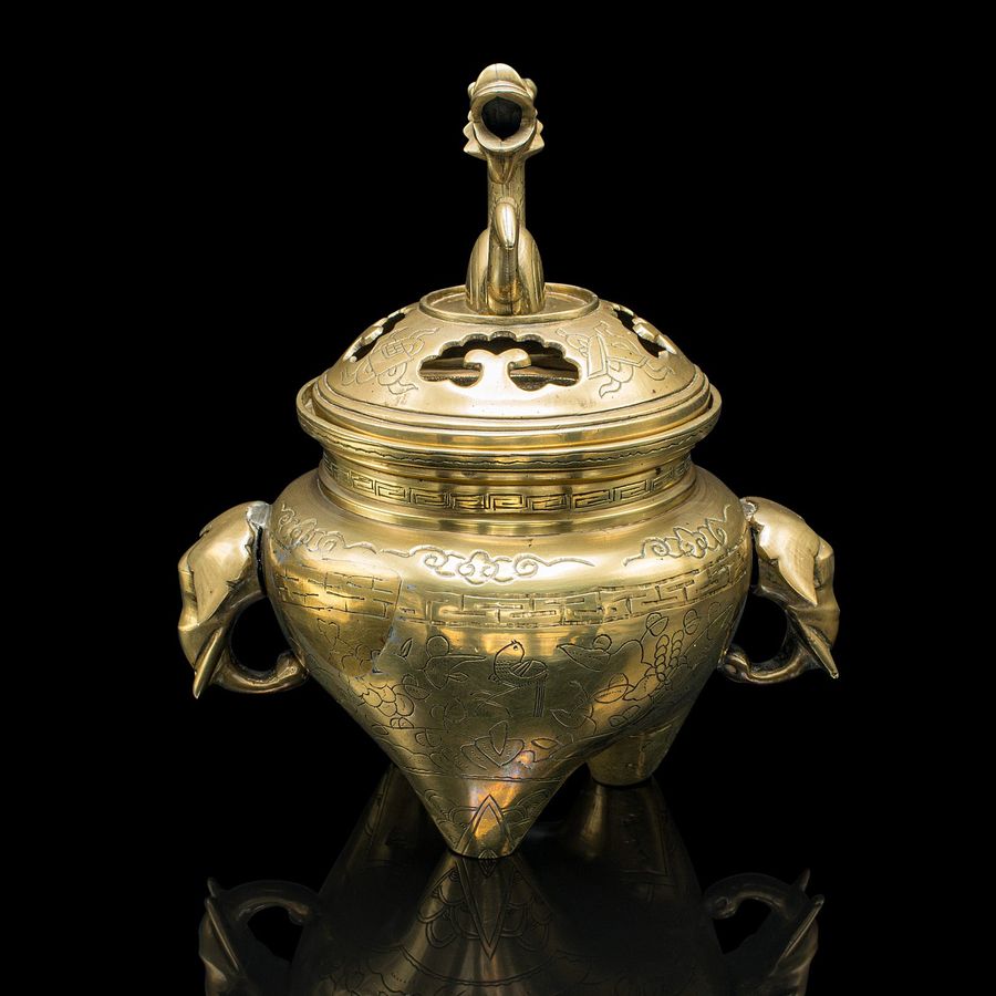 Antique Antique Decorative Censer, Chinese, Brass, Incense Burner, Qing, Victorian, 1900