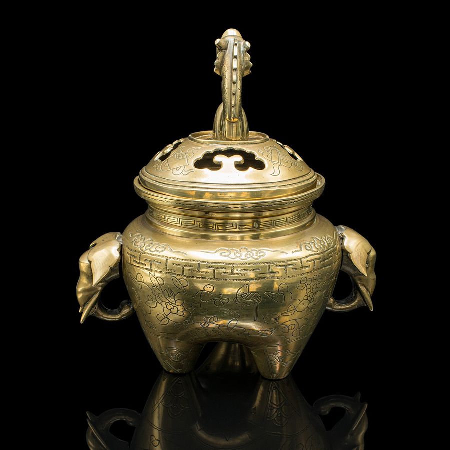 Antique Antique Decorative Censer, Chinese, Brass, Incense Burner, Qing, Victorian, 1900