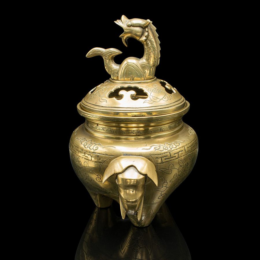 Antique Antique Decorative Censer, Chinese, Brass, Incense Burner, Qing, Victorian, 1900